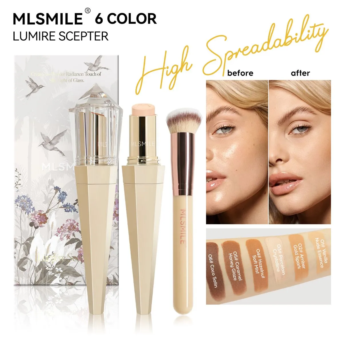 Foundation Wand & Brightening Concealer Stick – 2-in-1 Lightweight Buildable Coverage Foundation, Natural Soft Matte Finish, Long-Lasting All-Day Wear, Portable